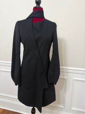 S.Line Collection Black Wool Blend Asymmetrical Wrap Coat - Small - Avant-Garde